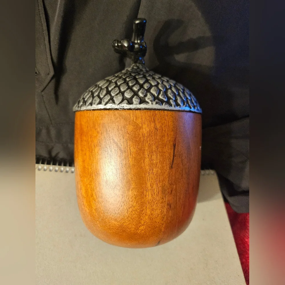 Large Wooden/pewter‎ Acorn Decor 8”H x 4.5”D Solid